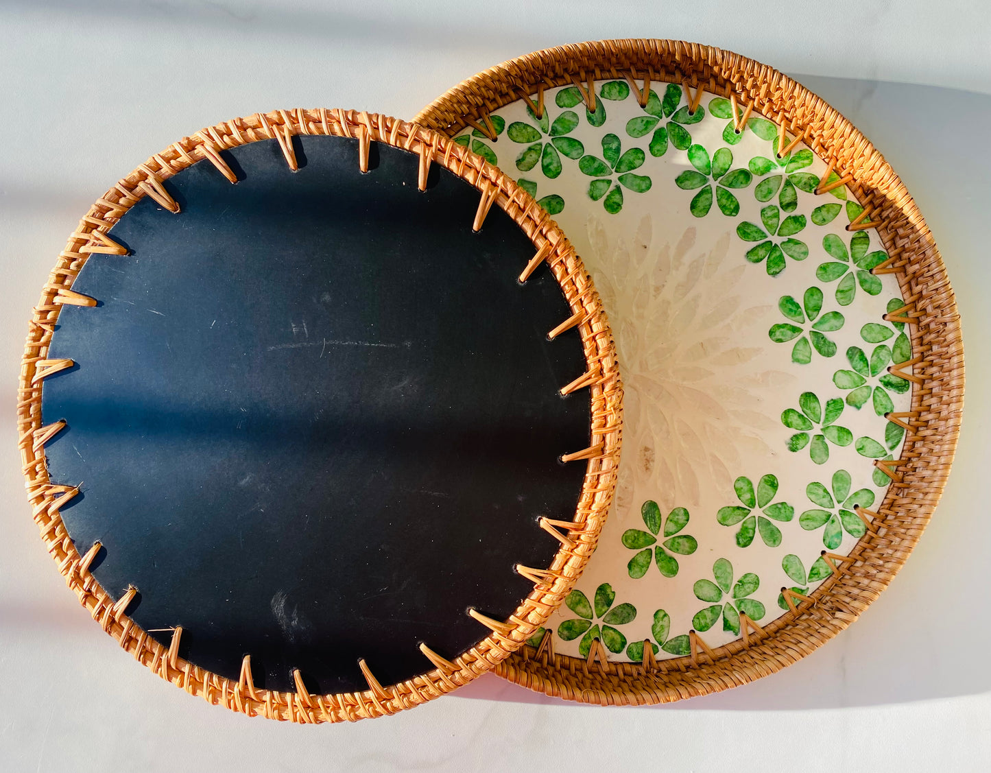 Handwoven Rattan Serving Tray-six petaled flower