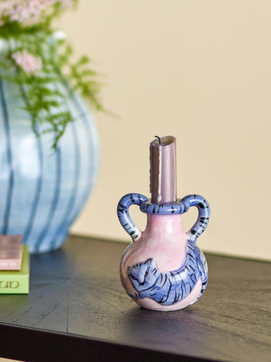 Ryker Candle Holder, Blue, Stoneware