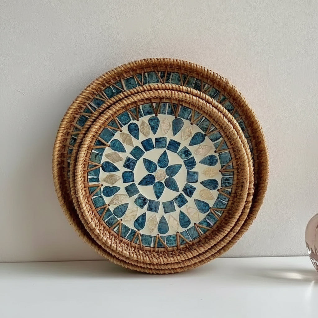 Handwoven Rattan Serving Tray-Water drop
