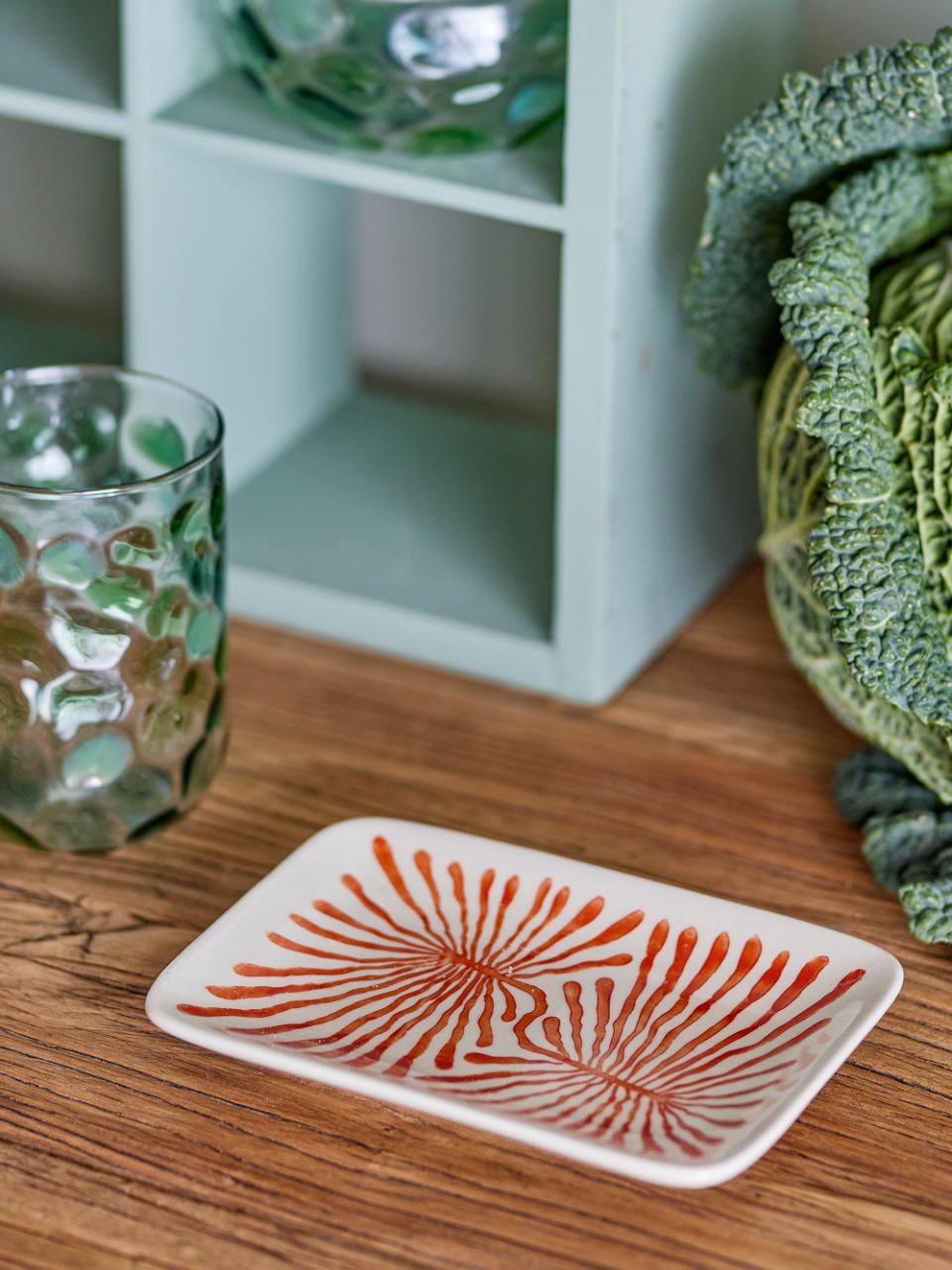 Fauni Plate, Green, Red,Stoneware