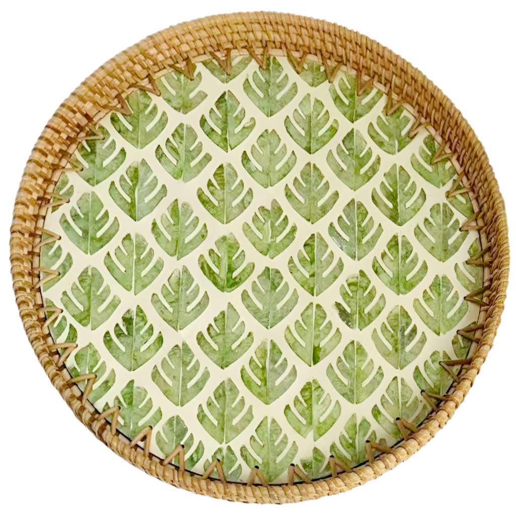 Handwoven Rattan Serving Tray-six petaled flower