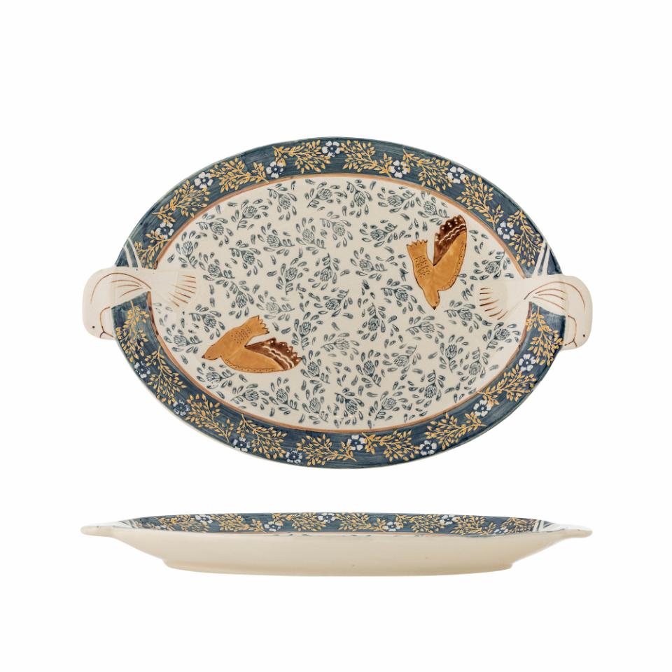 Hezha Serving Tray, Blue, Stoneware
