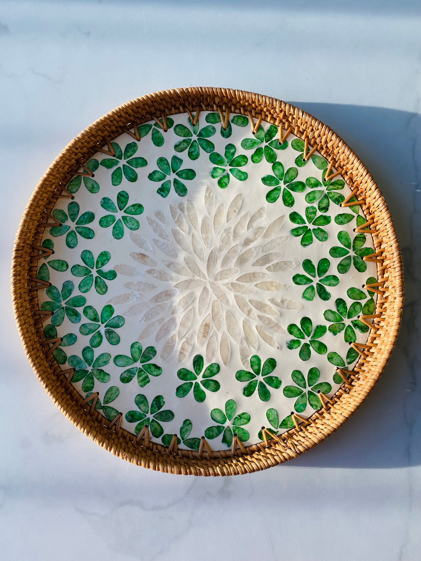 Handwoven Rattan Serving Tray-six petaled flower