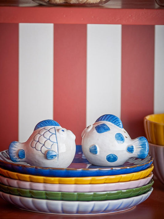 Fugu Salt & Pepper Shaker Set, Blue, Stoneware