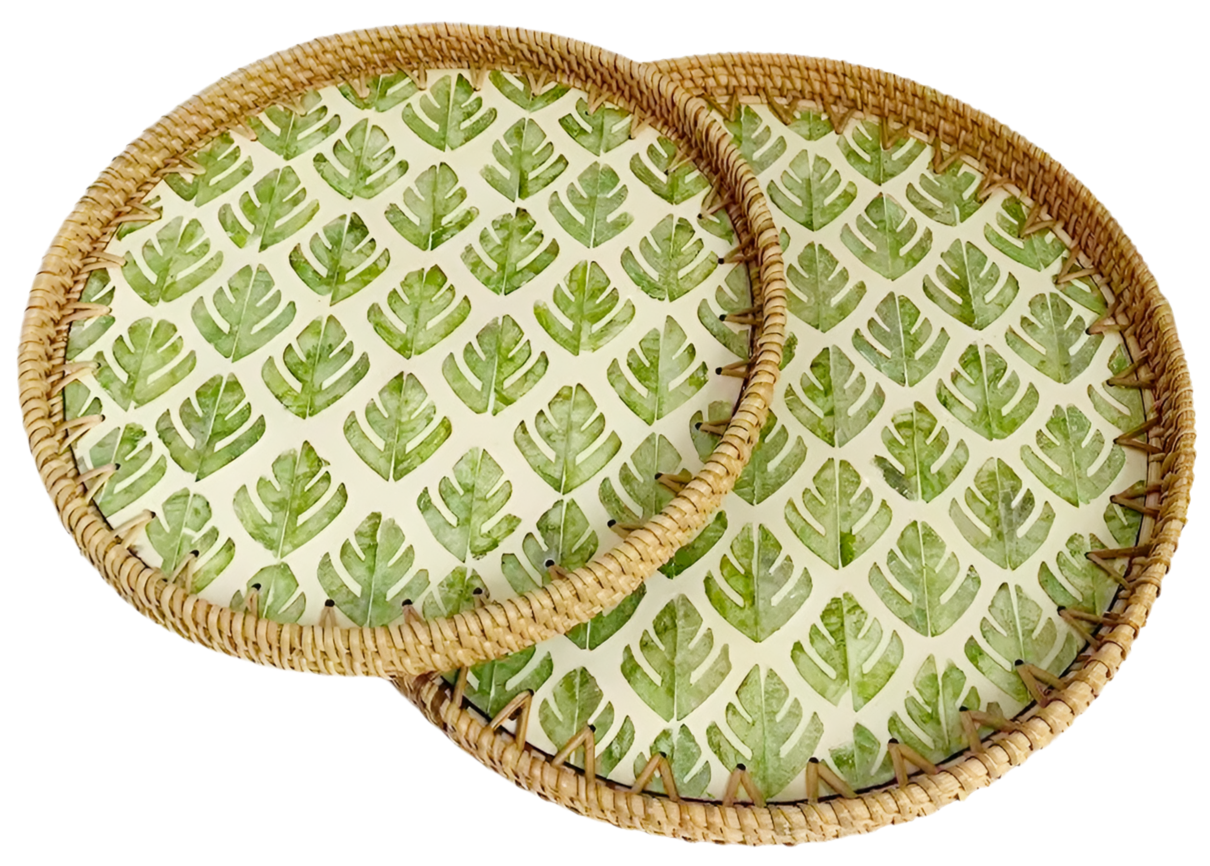 Handwoven Rattan Serving Tray-six petaled flower