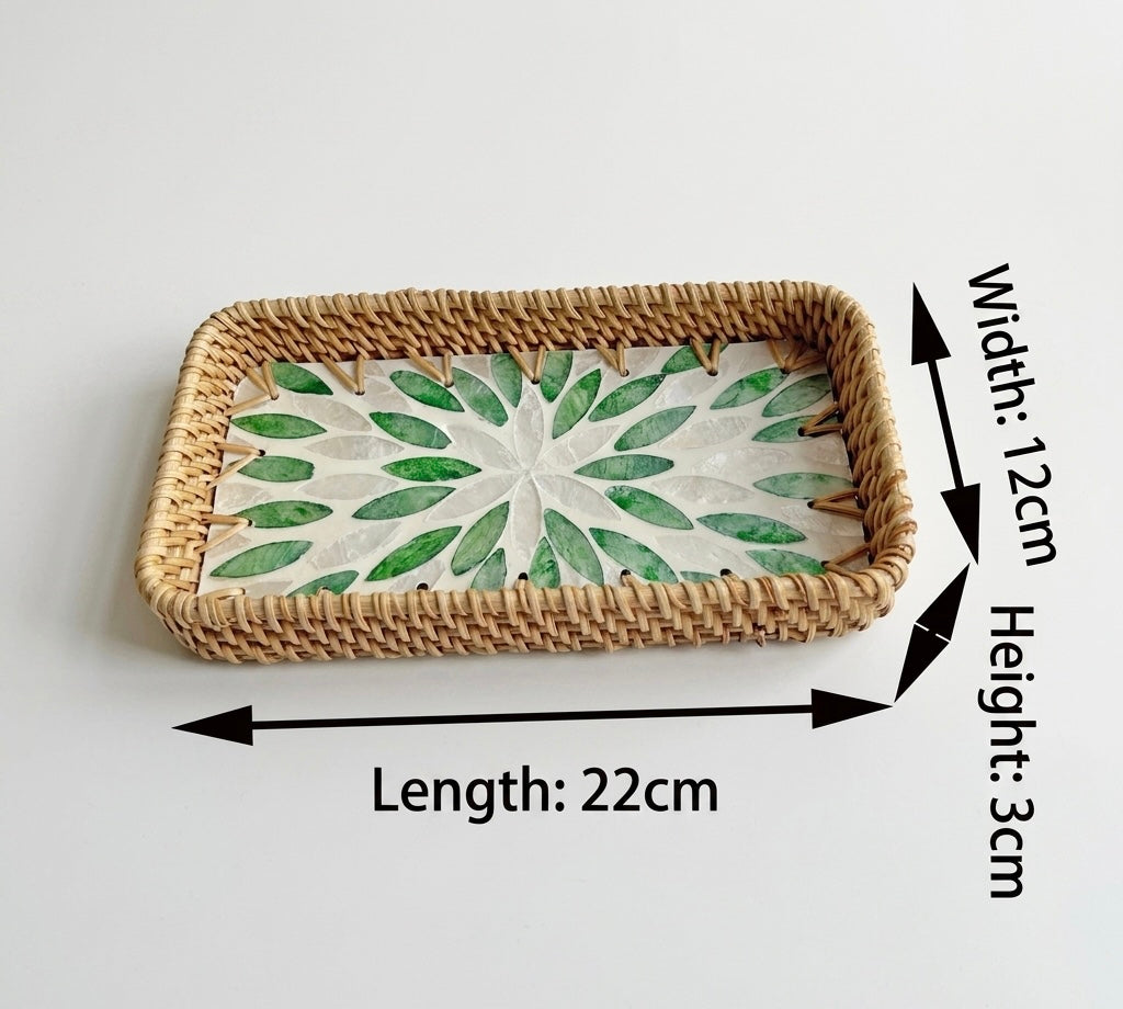 Small Woven Rattan Tray Decorative Organizer 22cm