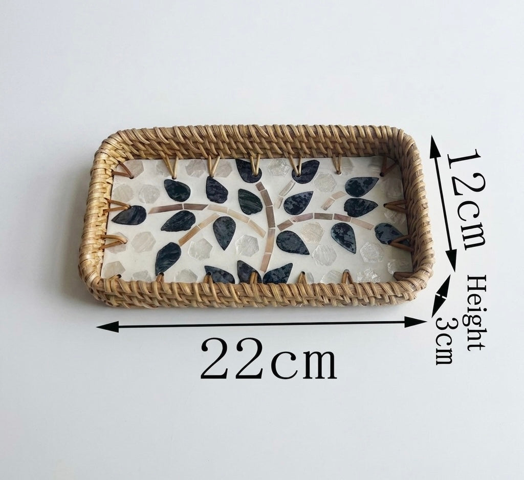 Small Woven Rattan Tray Decorative Organizer 22cm