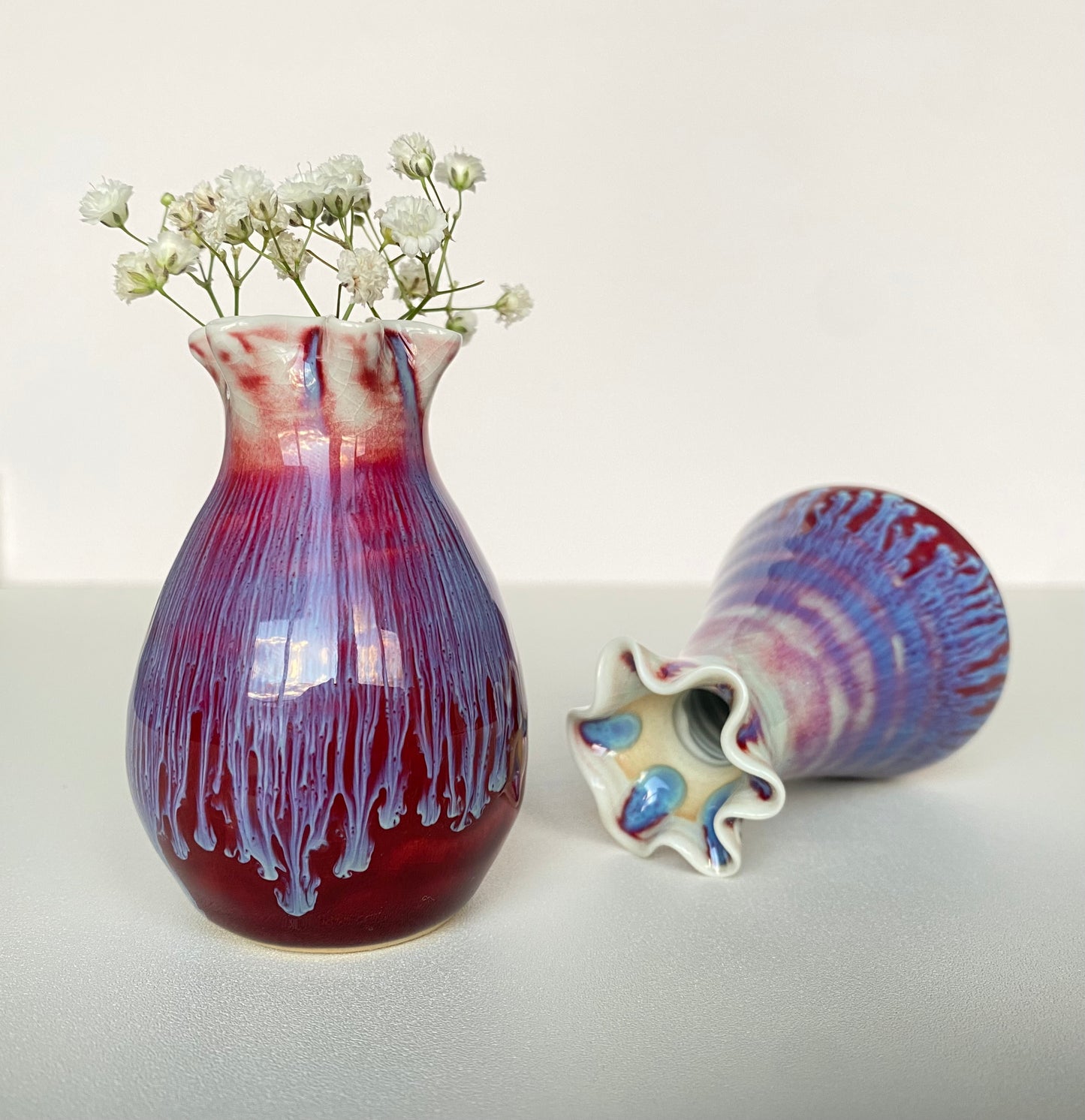 Handmade Small Wine Red Drippy Glazed Vases