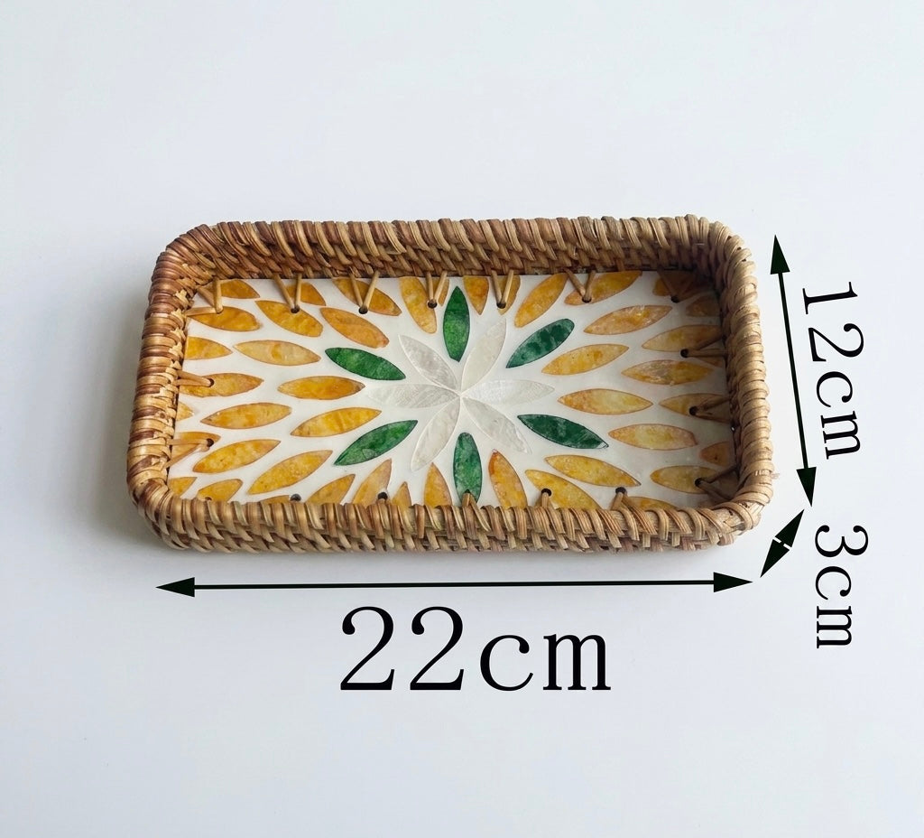 Small Woven Rattan Tray Decorative Organizer 22cm