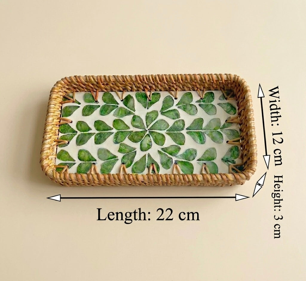 Small Woven Rattan Tray Decorative Organizer 22cm