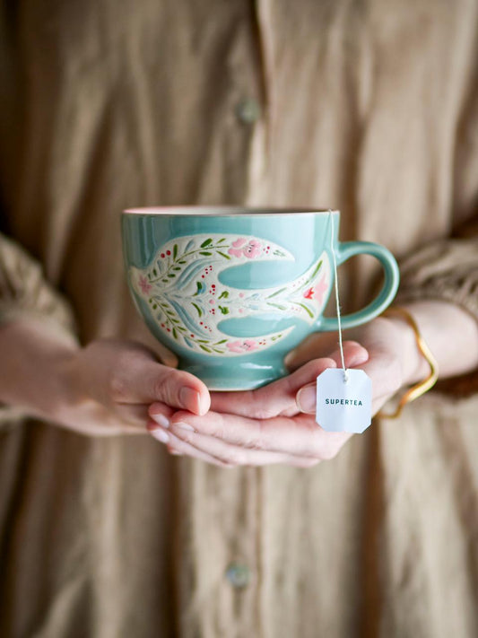 Rosalynde Mug, White, Green,Stoneware