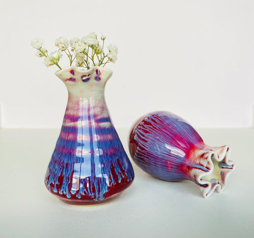 Handmade Small Wine Red Drippy Glazed Vases
