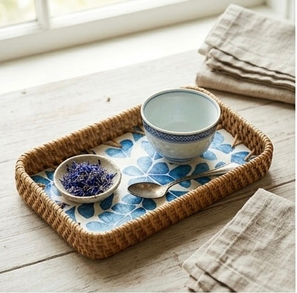 Small Woven Rattan Tray Decorative Organizer 22cm