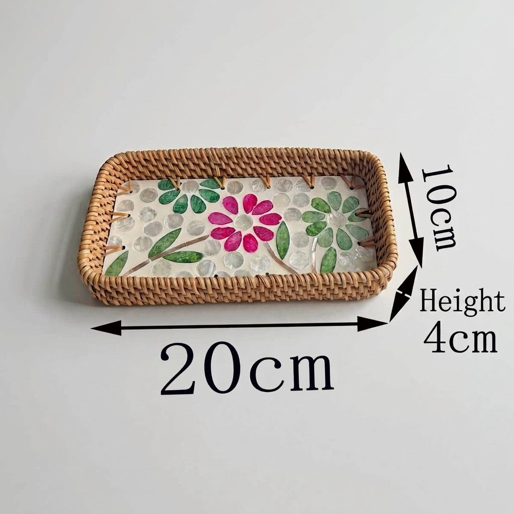⁠3-Piece Rattan & Shell Inlay Trays – Mixed Rect & Square⁠