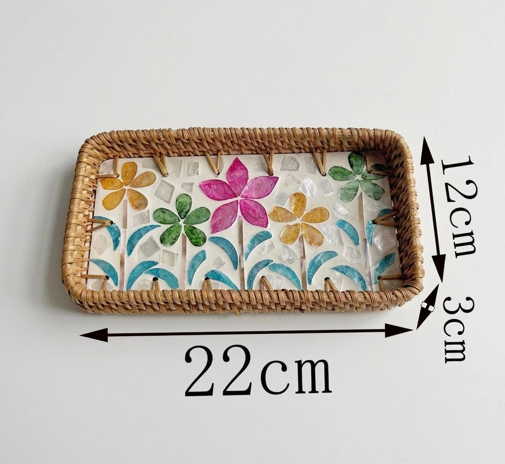 Small Woven Rattan Tray Decorative Organizer 22cm
