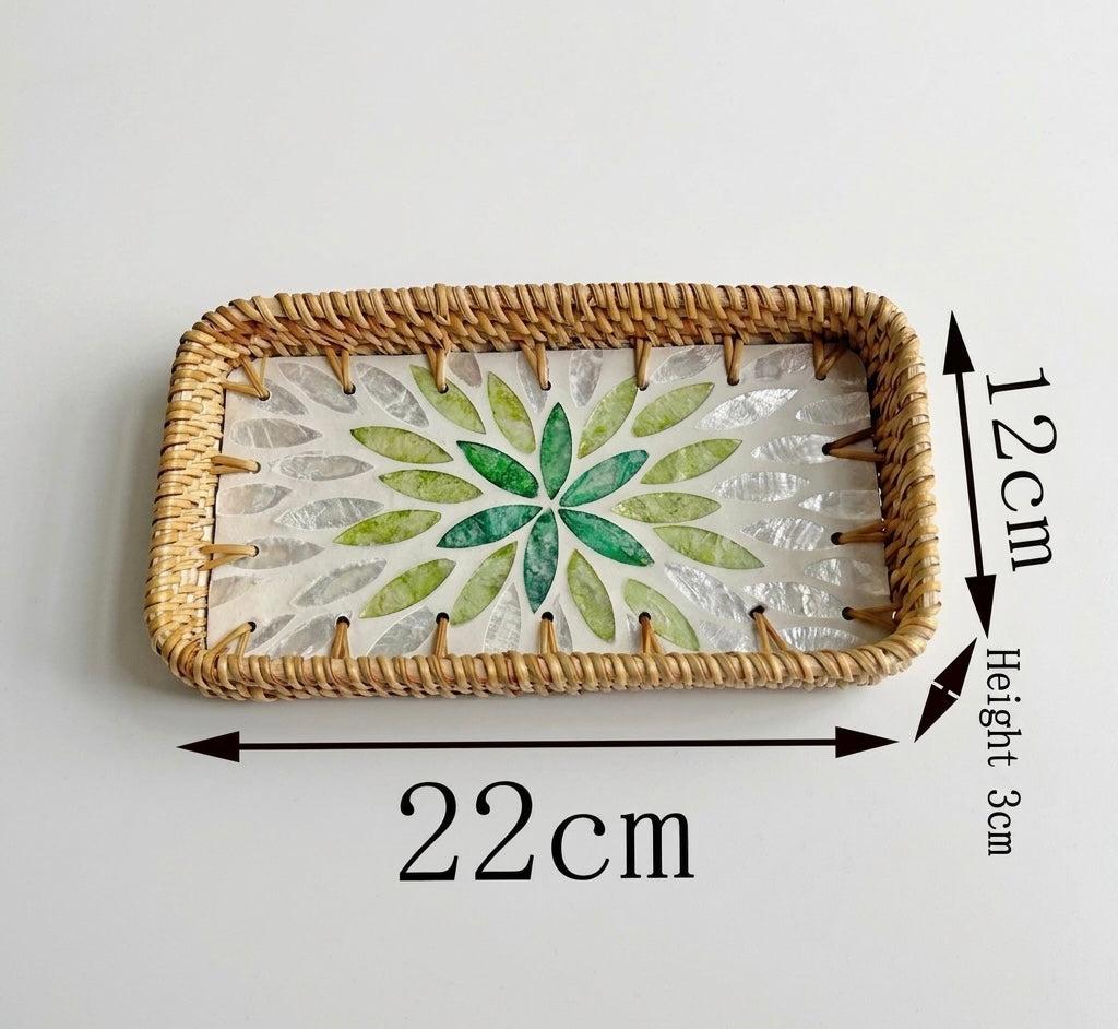 Small Woven Rattan Tray Decorative Organizer 22cm