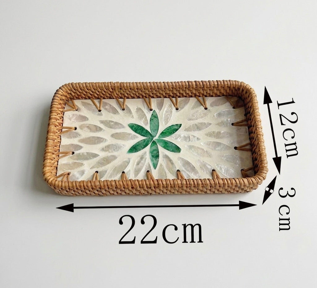 Small Woven Rattan Tray Decorative Organizer 22cm