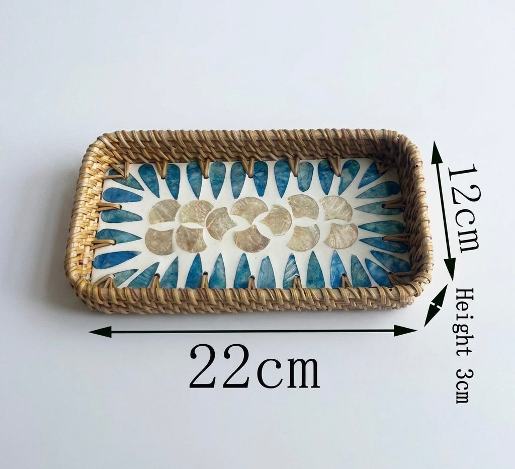 Small Woven Rattan Tray Decorative Organizer 22cm