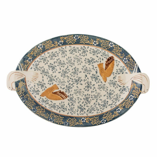 Hezha Serving Tray, Blue, Stoneware