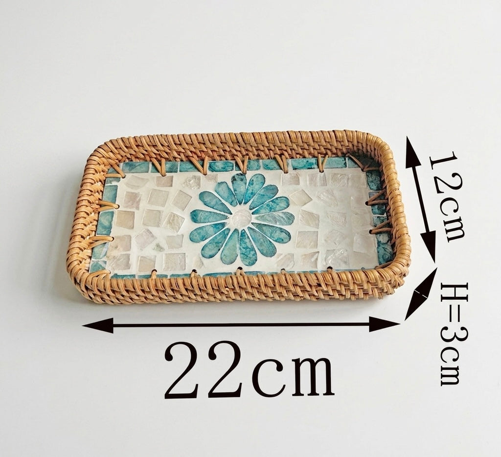 Small Woven Rattan Tray Decorative Organizer 22cm