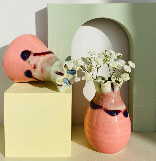 Handmade Pink Crackled Glaze Vases