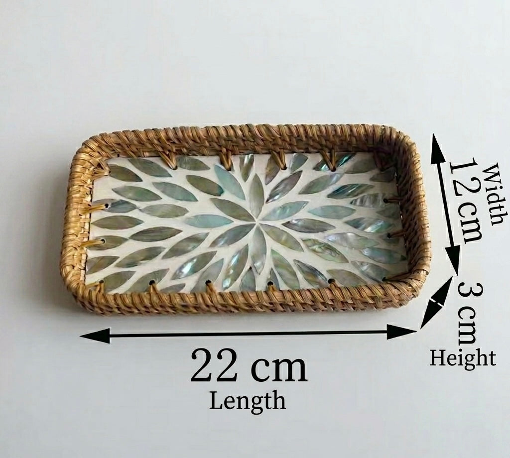 Small Woven Rattan Tray Decorative Organizer 22cm
