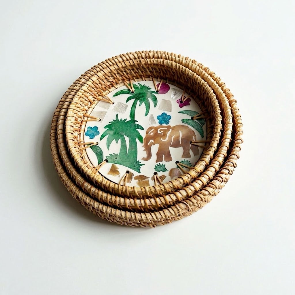 Hand-woven Rattan Trays-Round(3 sizes)