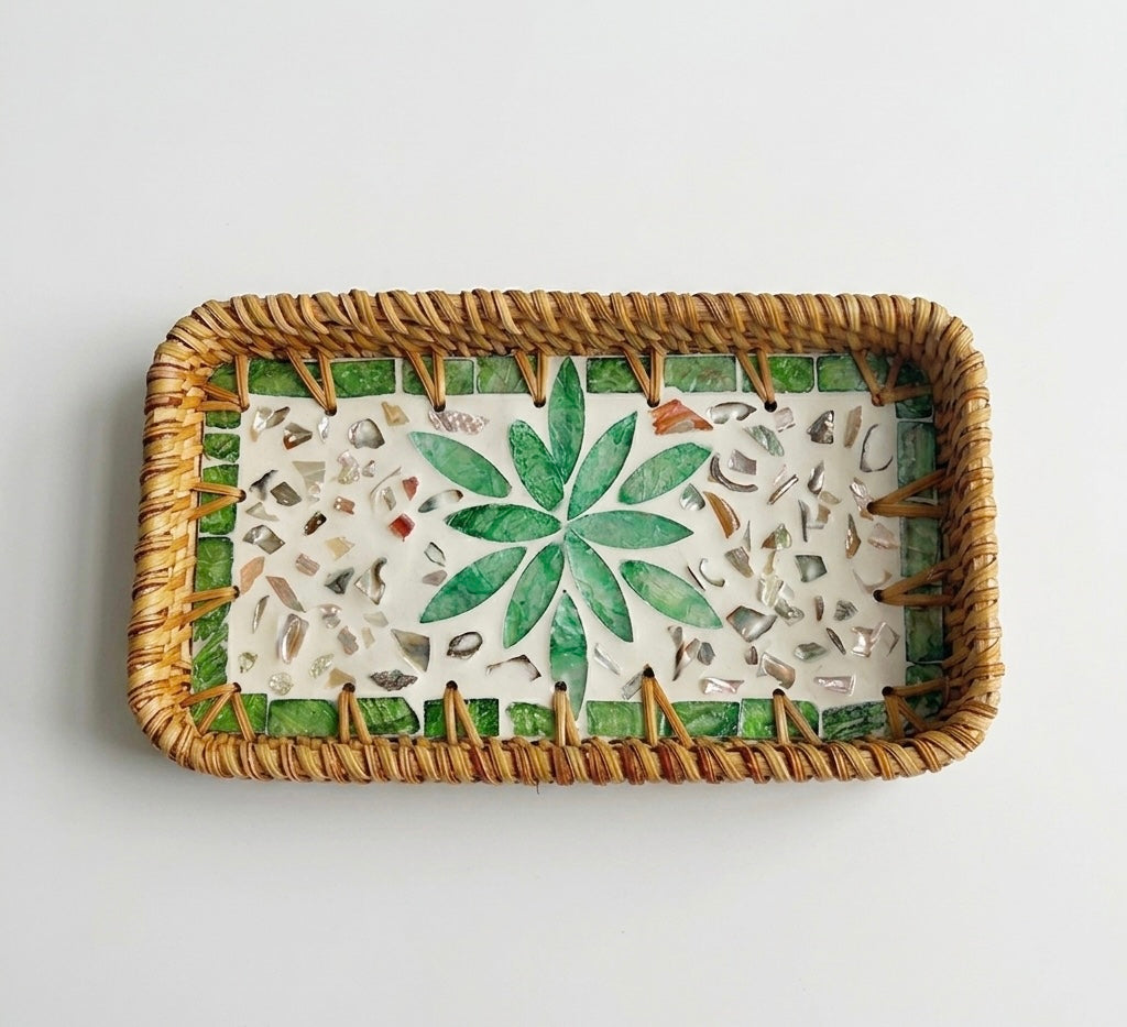 Small Woven Rattan Tray Decorative Organizer 22cm