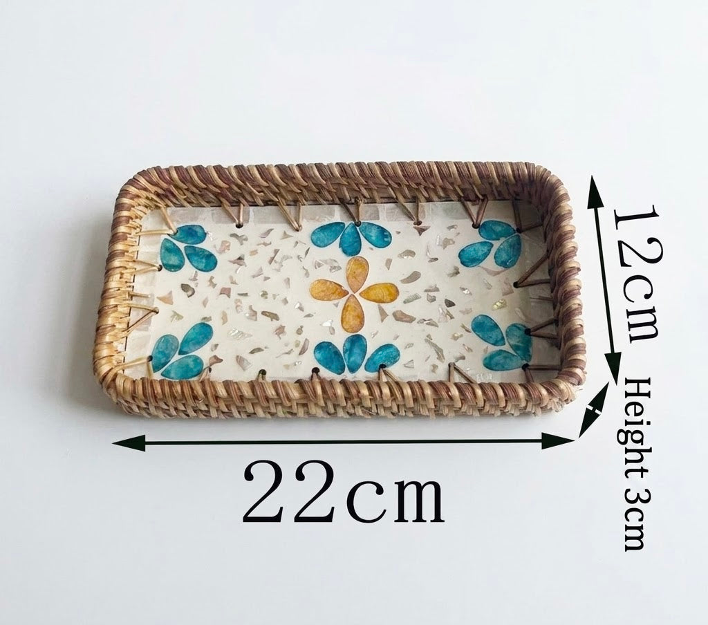 Small Woven Rattan Tray Decorative Organizer 22cm