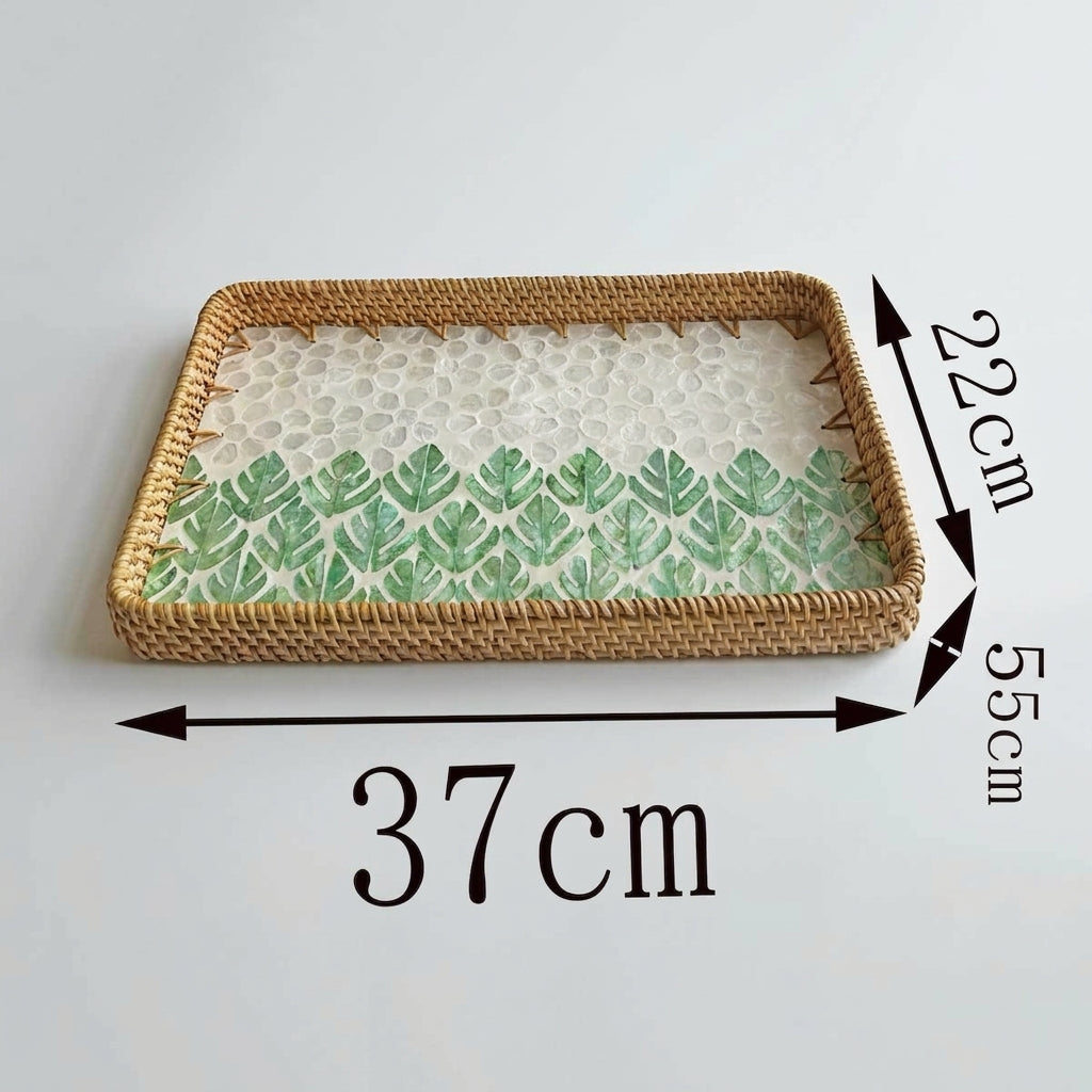 ⁠3-Piece Rattan & Shell Inlay Trays – Mixed Rect & Square⁠