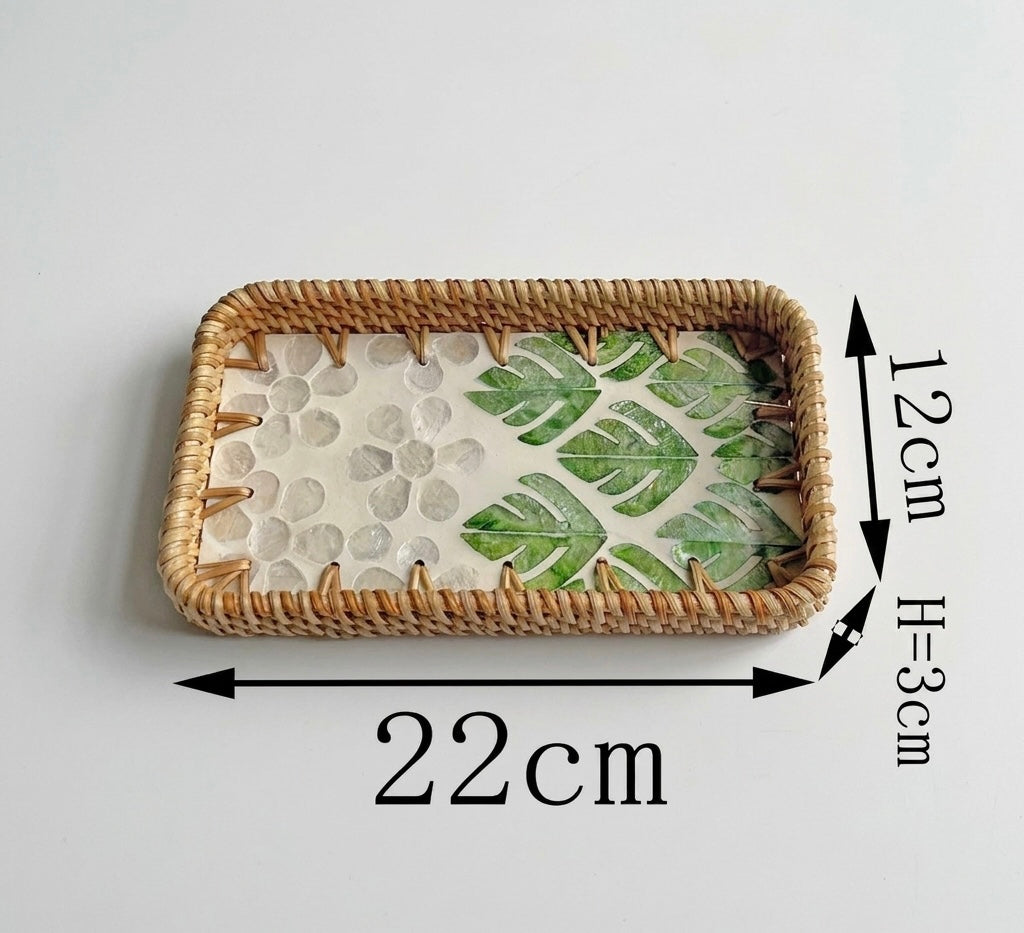 Small Woven Rattan Tray Decorative Organizer 22cm