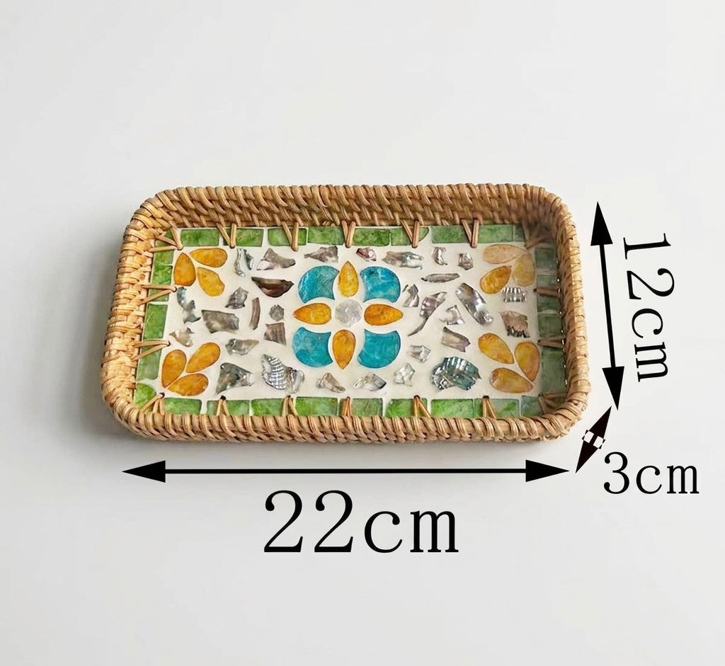 Small Woven Rattan Tray Decorative Organizer 22cm