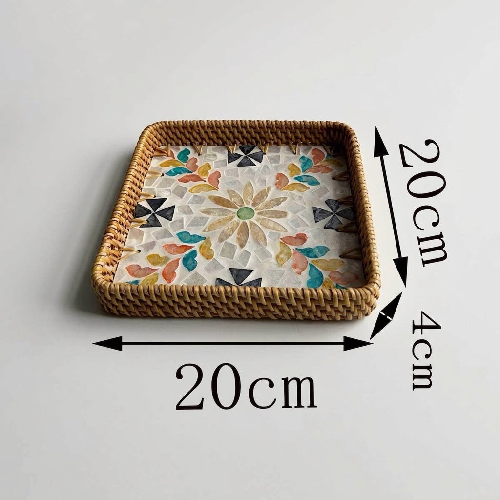 ⁠3-Piece Rattan & Shell Inlay Trays – Mixed Rect & Square⁠