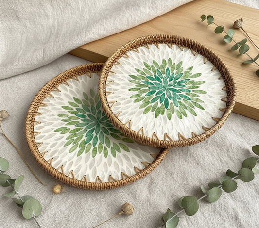 Hand-woven Rattan Trays-Leaf Radiance