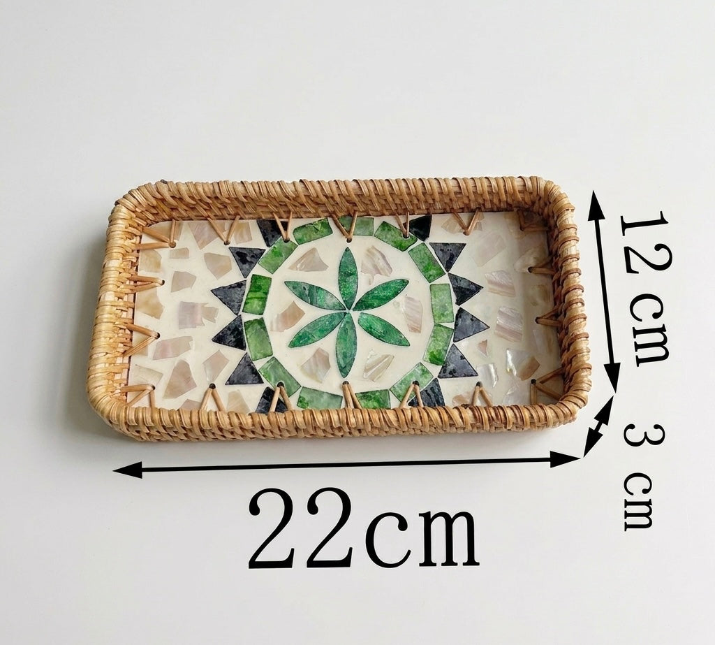 Small Woven Rattan Tray Decorative Organizer 22cm