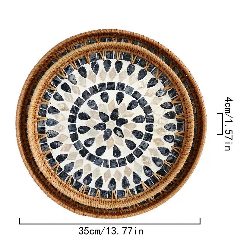 Handwoven Rattan Serving Tray-Water drop