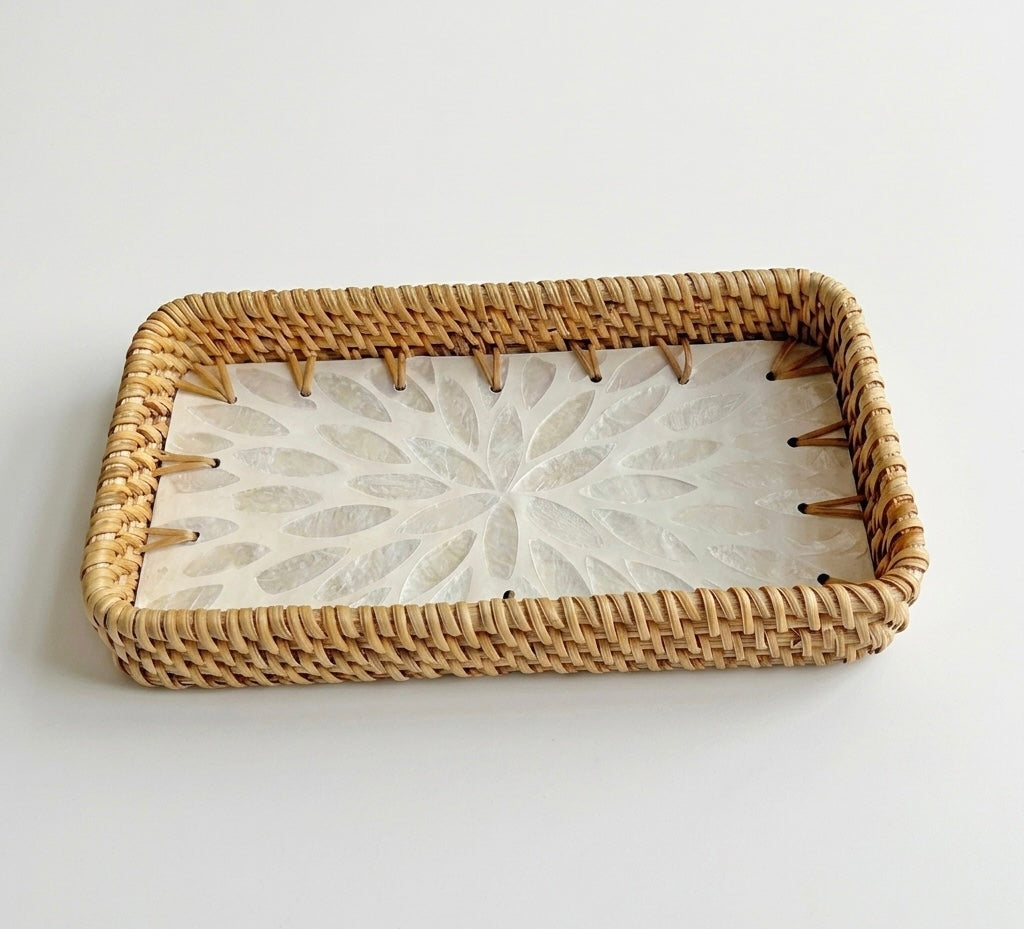 Small Woven Rattan Tray Decorative Organizer 22cm
