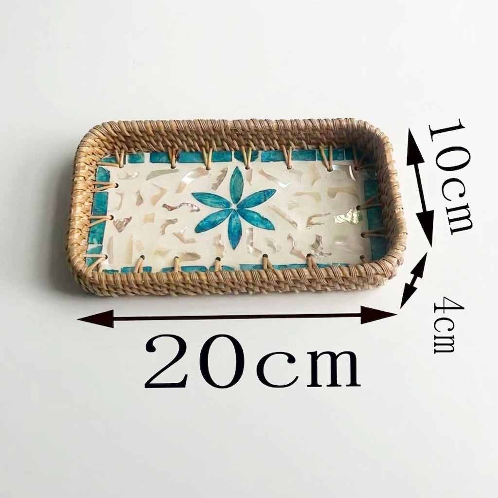 ⁠3-Piece Rattan & Shell Inlay Trays – Mixed Rect & Square⁠