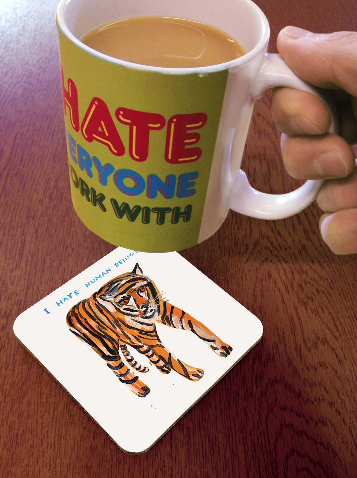 Funny Art Coaster By David Shrigley - Tiger Hates Humans