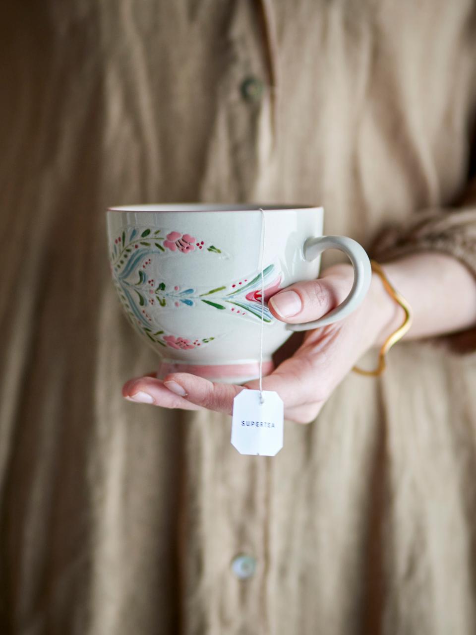 Rosalynde Mug, White, Green,Stoneware