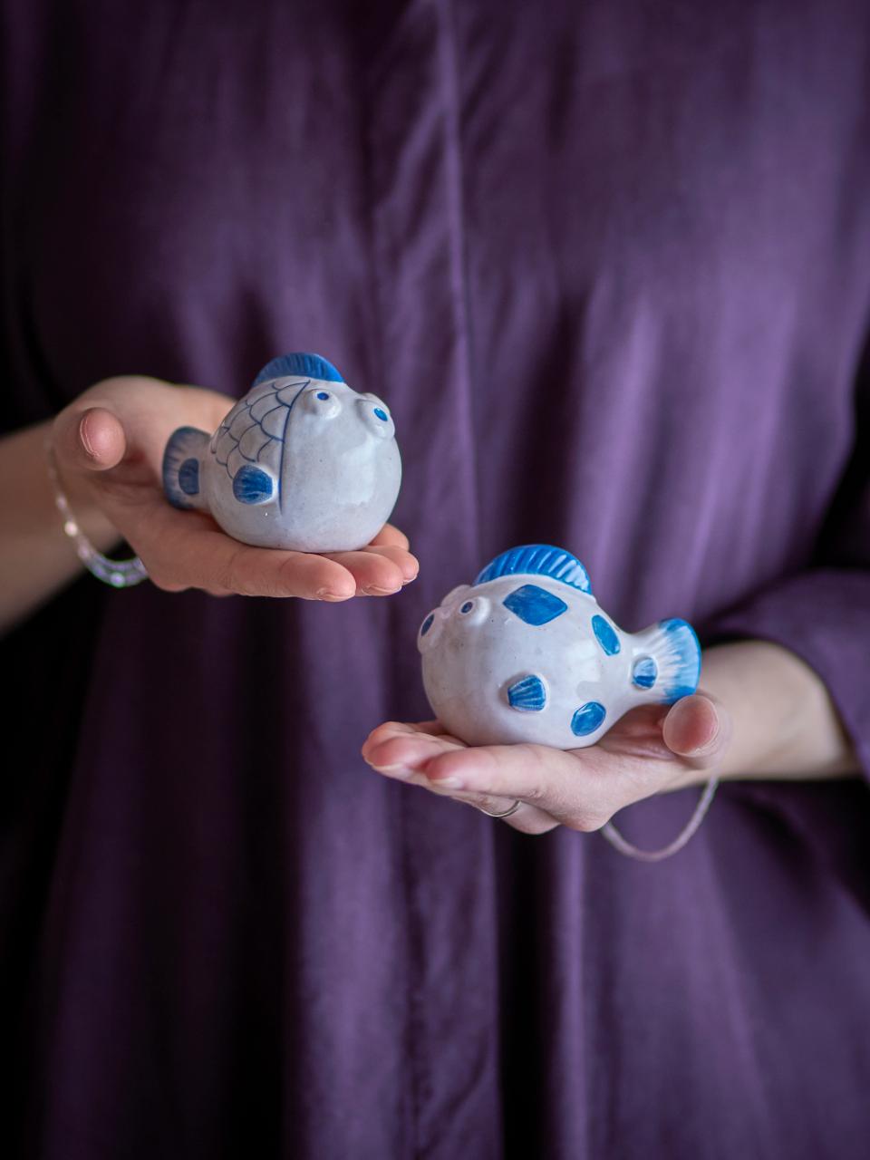 Fugu Salt & Pepper Shaker Set, Blue, Stoneware