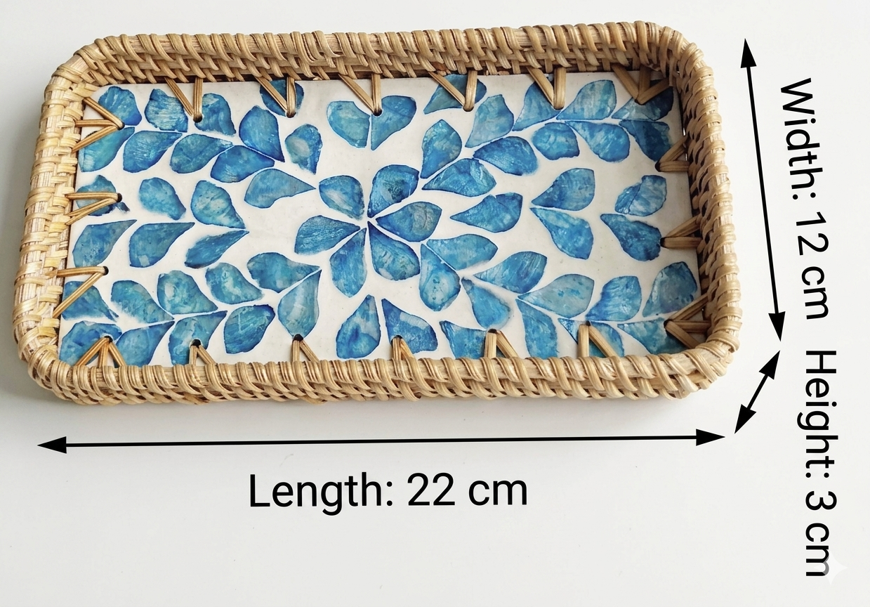 Small Woven Rattan Tray Decorative Organizer 22cm