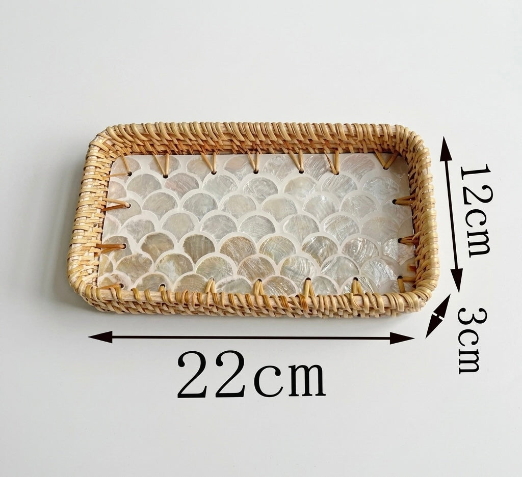 Small Woven Rattan Tray Decorative Organizer 22cm