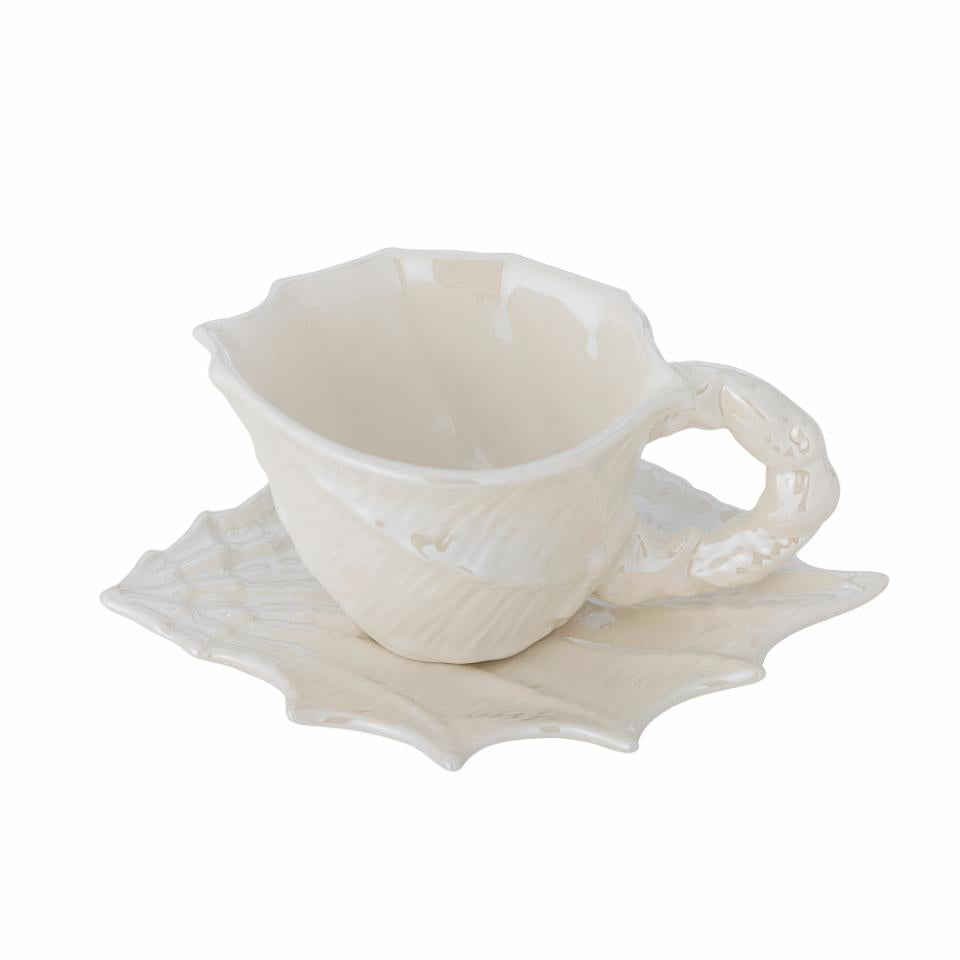 Shellie Cup w/Saucer, White, Stoneware