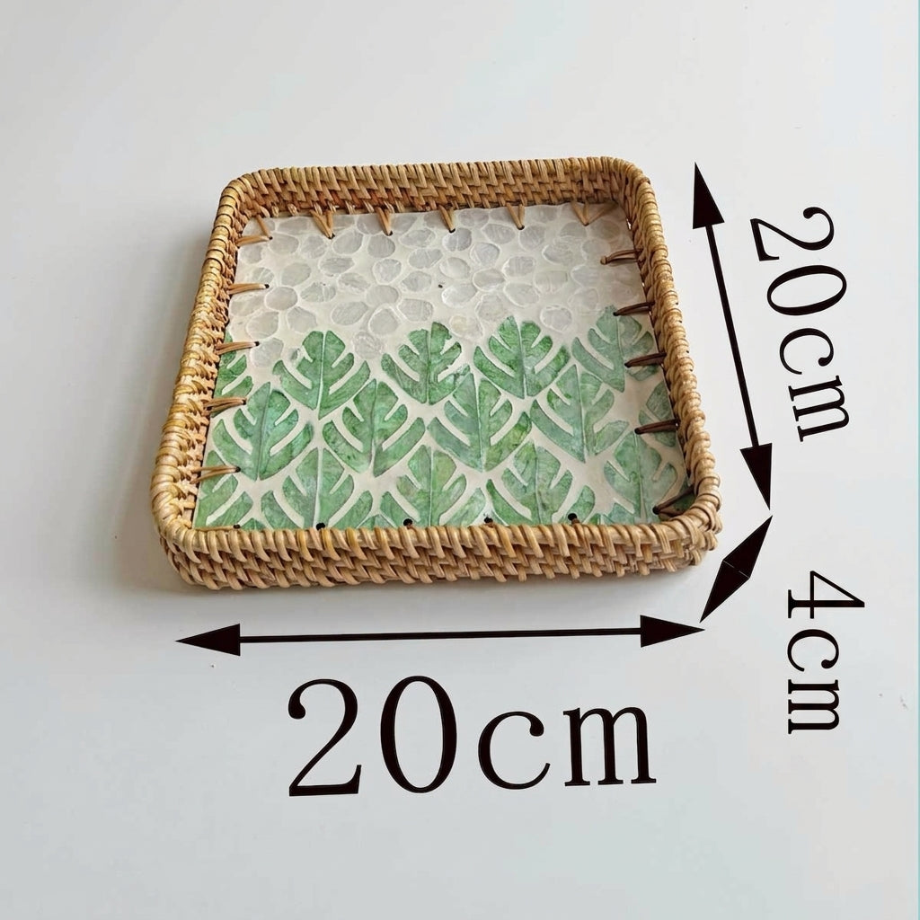 ⁠3-Piece Rattan & Shell Inlay Trays – Mixed Rect & Square⁠