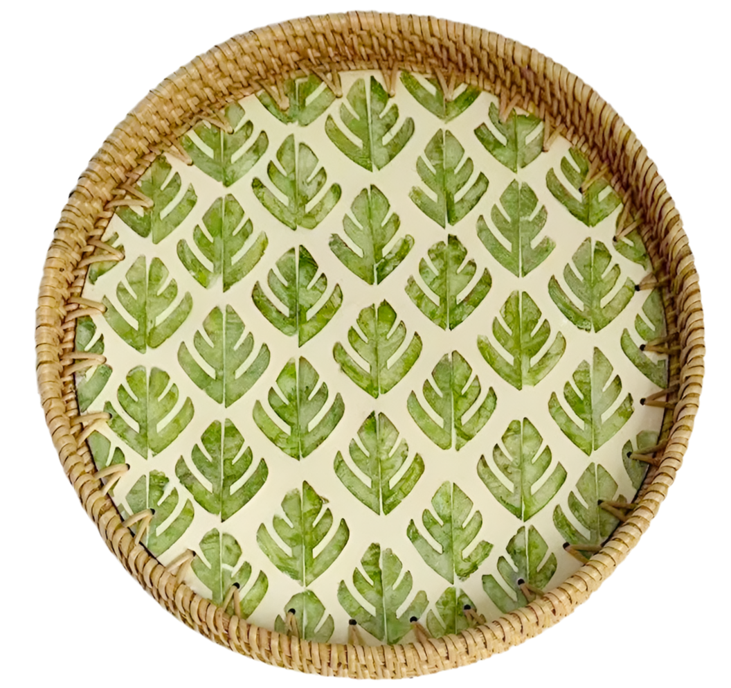 Handwoven Rattan Serving Tray-six petaled flower