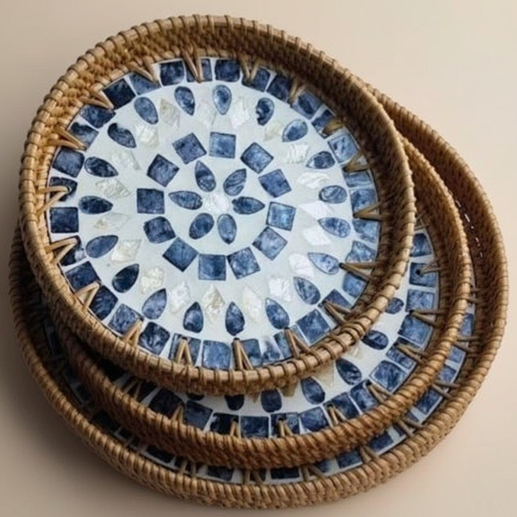 Handwoven Rattan Serving Tray-Water drop