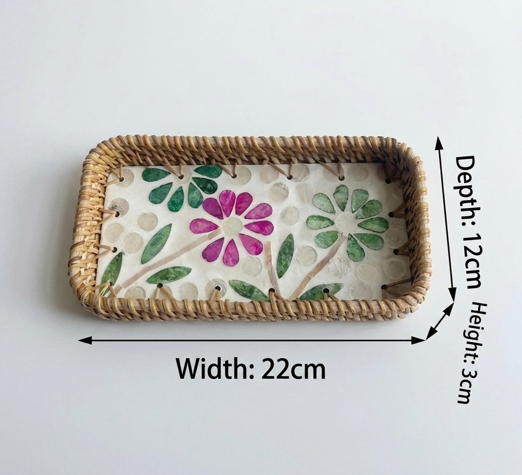 Small Woven Rattan Tray Decorative Organizer 22cm