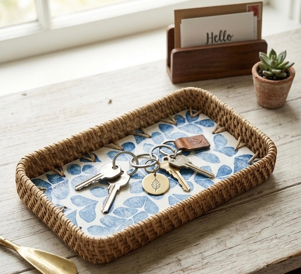 Small Woven Rattan Tray Decorative Organizer 22cm