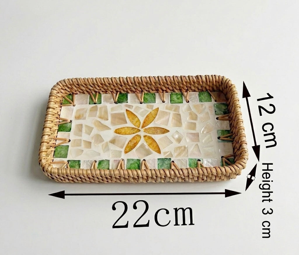 Small Woven Rattan Tray Decorative Organizer 22cm